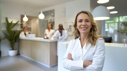 Sourire Professionnel : Portrait d'une Dentiste dans son Cabinet - obrazy, fototapety, plakaty