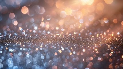 Abstract silver background with bokeh effect and sparkles.