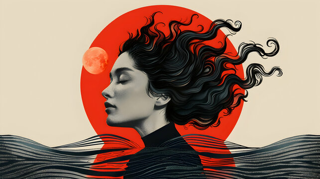 Generate a minimalist portrait of an oceanographer, using wavy lines and fluid shapes to convey their deep connection to the marine world