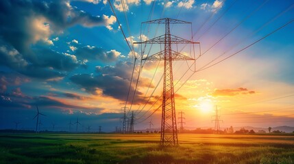 Electricity transmission pylon - obrazy, fototapety, plakaty