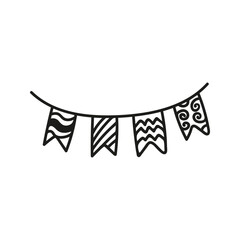Cute doodle celebration garland with flags clipart. Hand drawn vector illustration