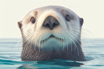 A sea otter gracefully swam in the waters of Alaska's coastal fjords, with its adorable face 