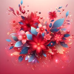 Fototapeta na wymiar Flourishing Red and Blue Floral Illustration 