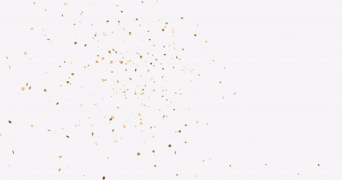 Goldene Konfetti-Partikel auf weißem Hintergrund. Gibt eine festliche Stimmung für Ihr Video.  Alpha, PNG.