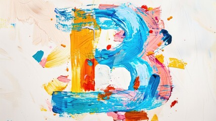 Fototapeta na wymiar Bright and educational letter B, poster for children, each letter distinctively painted with colorful, playful brushstrokes on a simple background, ideal for a nursery or playroom