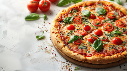 pizza with tomatoes and basil