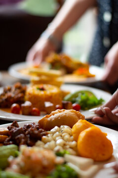 Ecuadorian traditional food: empanadas and fritada (fried pork)
