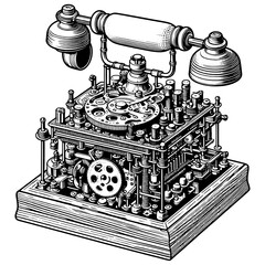 An old landline telephone, complex mechanism. Sketch board imitation. Vector, generative ai.