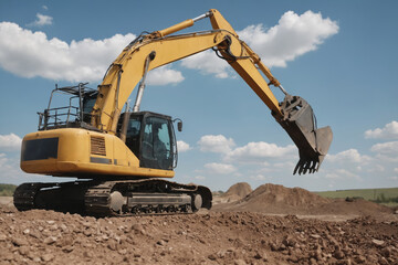 Adventure in documentation captured as a photographer aims to frame an idle excavator under the partially cloudy sky, narrating a common yet compelling tale of construction.
