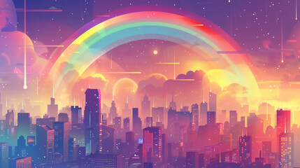 Rainbow in a city vector abstract composition - obrazy, fototapety, plakaty