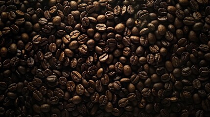 Roasted coffee beans texture, dark aromatic background for gourmet concept - obrazy, fototapety, plakaty