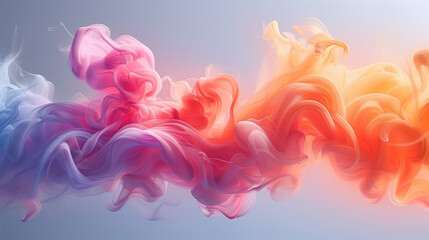 Abstract color wave background.  Multi-colored smoke softly mixing on a light background.  Art composition with smooth transitions between pink, orange and blue colors.