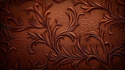 A brown and gold floral wallpaper with a floral design.