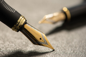 Fountain pen, details of a beautiful fountain pen, selective focus.