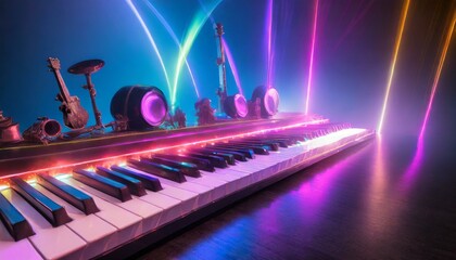 An array of musical instruments arranged on a sleek black keyboard, each one poised for a symphony...