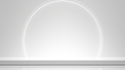 Minimalist interior design.  White wall background with white backlight in circle shape