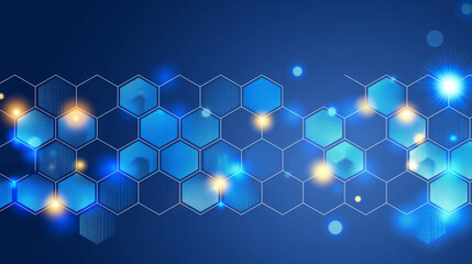 Abstract blue digital technology, science, chemistry background with hexagons