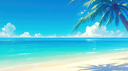 Fototapeta na wymiar Tropical landscape with sandy beach, ocean and palm trees