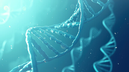 DNA model with a blue background, symbolizing scientific research in genetics.
