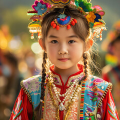 Portrait of a little pretty  girl in a national costume.