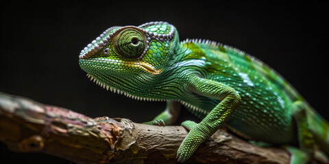 a green chameleon  - obrazy, fototapety, plakaty