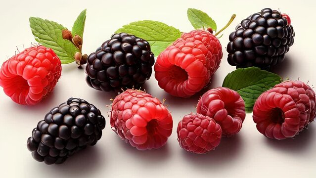 Set of delicious fresh blackberries and raspberries isolated on white background