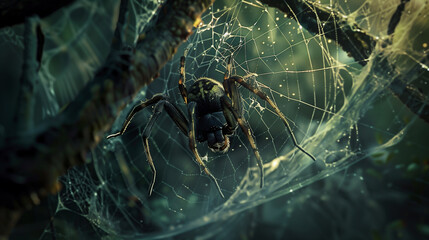 close-up of a spider in the web 