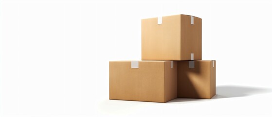 Cardboard Box Mockup Set for Warehouse Packaging with Natural Shadow on White Background