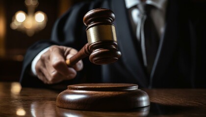 Judge slamming the Gavel - Making Judgement - Ending the Court Process - Judge sitting at Courtroom Table