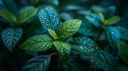 Fototapeta na wymiar Green leafs with some drops of water
