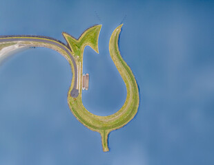 Beautiful aerial drone shot of the manmade Tulip island in the Zeewolde, Netherlands.