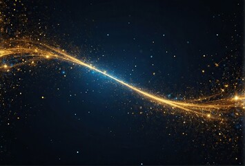 Abstract blue and gold background with particles. Golden light sparkle and star shape on dark endless space wallpaper. 
