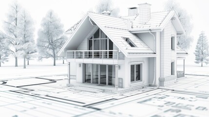 3D house plan on illustrative house map, building and real estate ownership concept
