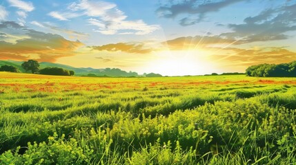 Countryside field, sunny day in the countryside