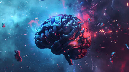 Ethics of AI banner design, cover, blue, thumbnails, brain, explosive