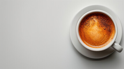 A cup of aromatic espresso on a white background.