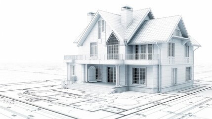 3D house plan on illustrative house map, building and real estate ownership concept