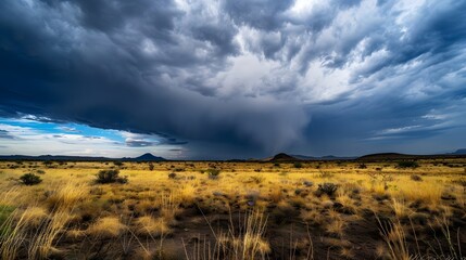 Desert Prairie With Cloudy Stormy Skies Landscape Photography (Generative AI)