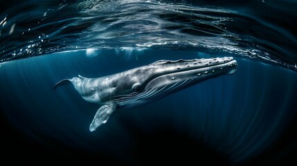 Close Up Of Blue Whale In The Ocean (Generative AI)