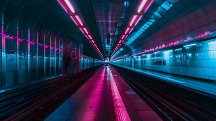 Fototapeta na wymiar Underground Futuristic Public Transportation Station Segment (Generative AI)