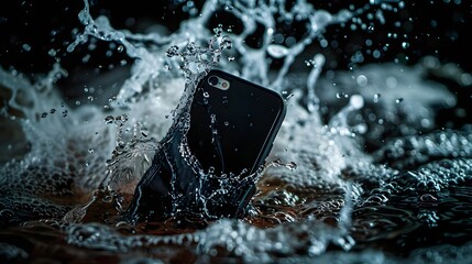 Cell Phone Dropped In Splashing Body Of Water (Generative AI) - Powered by Adobe