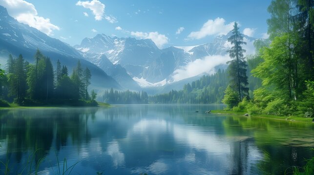 picture of a mountain lake with a mountain range in the background
