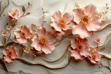 Background with blossom pink flowers. Elegant arrangement for greeting card.