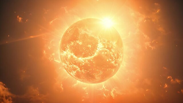 Sun emitting powerful solar flares and coronal ejections, deep space.