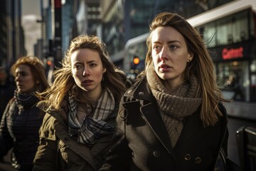Close-Up of Women Friends in Winter City Setting