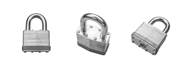 Robust Padlock Set of Different Angles Isolated. Transparent PNG.
