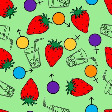 Summer pride fruit seamless lgbt cocktails and strawberry pattern for wrapping paper and fabrics and party accessories