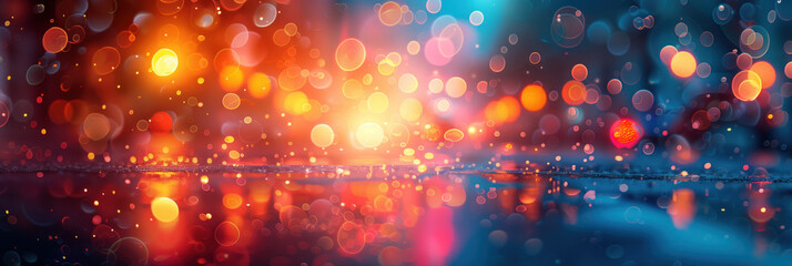 Bright highlights and colored bokeh, reminiscent of the nightlife of the metropolis.  Banner with...
