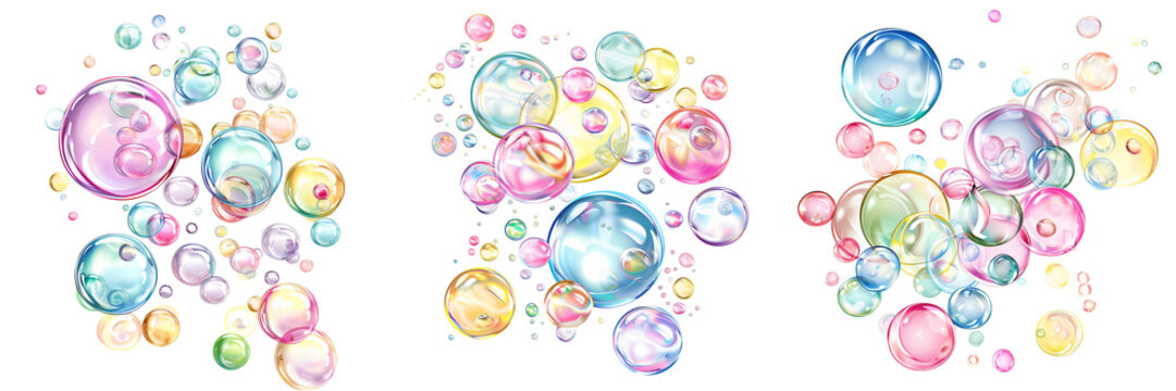 Bright and colorful bubbles on transparent background 