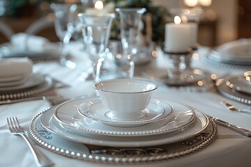 Luxury table setting, fancy glassware in restaurant